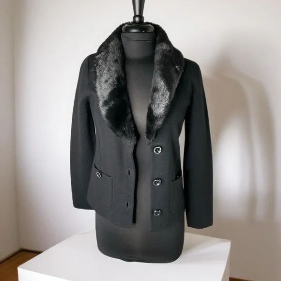 Jones of New York faux fur Shawl collar. Front buttons and are pockets P/S - Picture 1 of 7